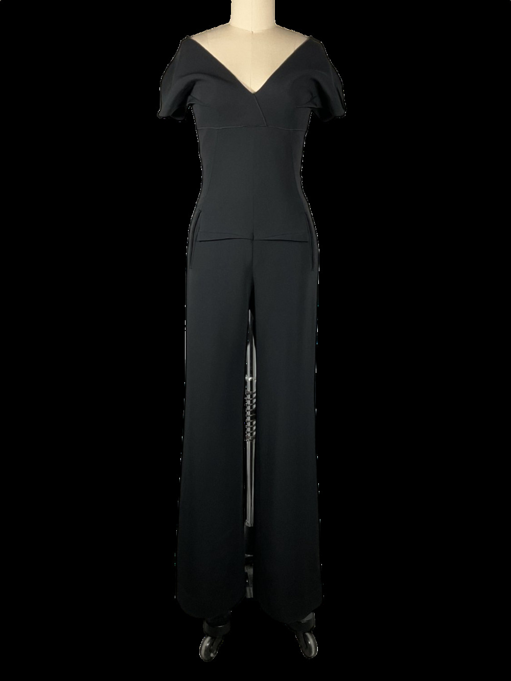 Roland Mouret Elegant Black Off-The-Shoulder Wide-Leg Jumpsuit Size UK 10 / US 6